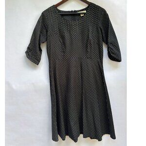 Mata Traders Dress, 3/4 Sleeve, Navy with Yellow Polka Dots, Medium, 100% Cotton